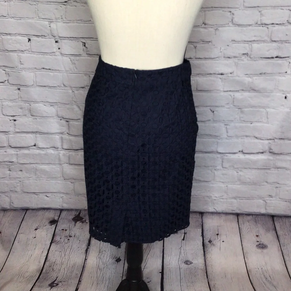 Kenar Navy Blue Eyelet Straight Skirt 2